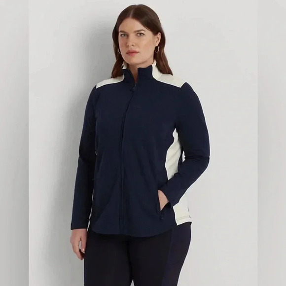 Lauren Ralph Lauren Women’s Color Block Zip Up Cotton-Blend Jacket Size Medium - Picture 1 of 13